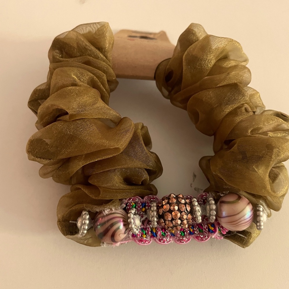 Gold and Brown Beaded Hair Scrunchie
